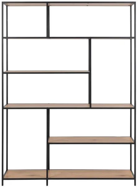ACT NORDIC Seaford bokhylla - natur papper vild ek och svart metall (H:185cm x135cm x 35cm)